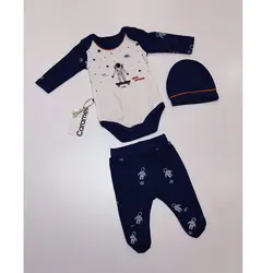 لباس بادی و شلوار و کلاه کودک آبی کارامل