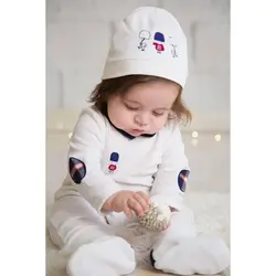 سرهمی سفید کودک زمستانی با کلاه ایندیگو