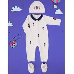 سرهمی سفید کودک زمستانی با کلاه ایندیگو