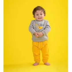 بلوز و شلوار دورس طوسی و زرد مدل دایناسور ایندیگو