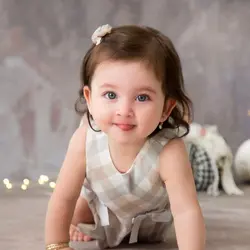 سارافون کودک دخترانه رکابی چهارخونه پاپیون دار ایندیگو