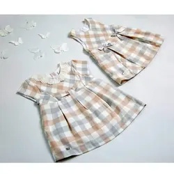 سارافون کودک دخترانه رکابی چهارخونه پاپیون دار ایندیگو