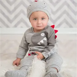 سرهمی کودک زمستانی با کلاه طوسی طرح دایناسور ایندیگو