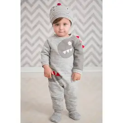 سرهمی کودک زمستانی با کلاه طوسی طرح دایناسور ایندیگو