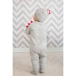 سرهمی کودک زمستانی با کلاه طوسی طرح دایناسور ایندیگو