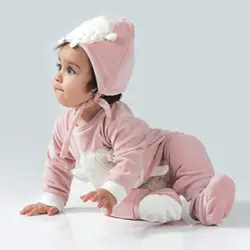 سرهمی و کلاه کودک زمستانی مخمل صورتی طرح بره ایندیگو