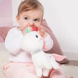 عروسک پولیشی یونیکورن سفید صورتی بیبی فن