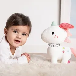 عروسک پولیشی یونیکورن سفید صورتی بیبی فن
