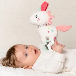 عروسک پولیشی آویز یونیکورن صورتی سفید بیبی فن