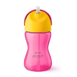لیوان آبمیوه خوری نی دار ضد ریزش صورتی 300 میل فیلیپس اونت Philips Avent