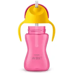 لیوان آبمیوه خوری نی دار ضد ریزش صورتی 300 میل فیلیپس اونت Philips Avent
