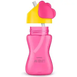 لیوان آبمیوه خوری نی دار ضد ریزش صورتی 300 میل فیلیپس اونت Philips Avent