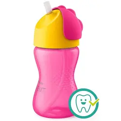 لیوان آبمیوه خوری نی دار ضد ریزش صورتی 300 میل فیلیپس اونت Philips Avent