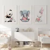 تابلو کودک هپی لند طرح خرگوش و فیل و پاندا کد T112205
