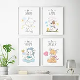 تابلو اتاق کودک هپی لند طرح سگ و روباه و خرس و اسب آبی کد T112530 مجموعه 4 عددی