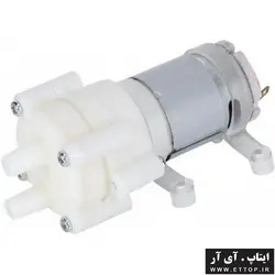 موتور پمپ هوا و آب 12 ولت DC دیافراگمی مدل R385/R365 / بدون نیاز قراردادن در ظرف آب / جریان نامی 200 میلی آمپر /  6 وات / سطح عبور آب: 1.6 لیتر بر دقیقه / قطر لوله پیشنهادی برای نصب در ورودی و خروجی: 7 میلی متر