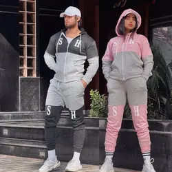 ست زن و مرد کد161 هودی و شلوار طرح اس اچ جنس دورس