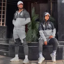 ست زن و مرد کد161 هودی و شلوار طرح اس اچ جنس دورس