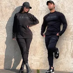 ست زن و مرد کد013 هودی و شلوار مشکی بهاره