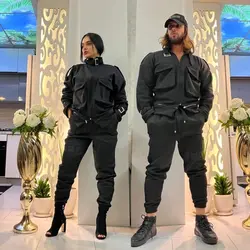 ست زن و مرد کد161 هودی و شلوار طرح اس اچ