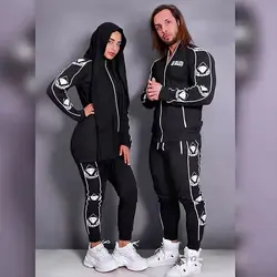 ست زن و مرد کد124 سویشرت و شلوار طرح اس اچ رنگ مشکی