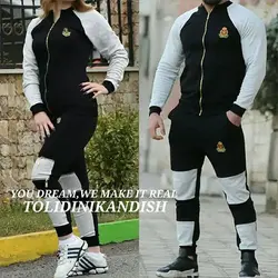 ست زن و مرد کد065 سویشرت و شلوار طرح سفید جنس دورس رنگ مشکی