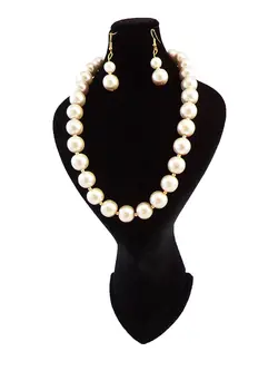 نیم ست مروارید طوسی نگین دار طلایی رنگ