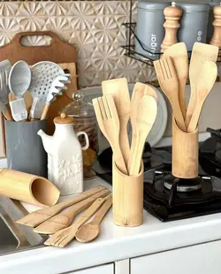 ست کفگیر ملاقه چوبی استنددار بامبو درجه یک