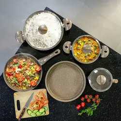 ست 8 تکه ظروف آشپزی رویالفورد Chef Choice با روکش گرانیت - RF11305 شامل قابلمه، قابلمه شیر، ماهی تابه و بدنه آلومینیومی فر مدل RF11305