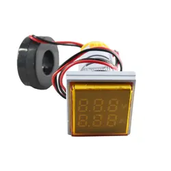 ولتمتر و آمپرمتر چراغ سیگنالی AC500V-100A زرد مربعی مدل AD16-22FVA
