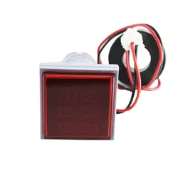 ولتمتر و آمپرمتر چراغ سیگنالی AC500V-100A قرمز  مربعی مدل AD16-22FVA