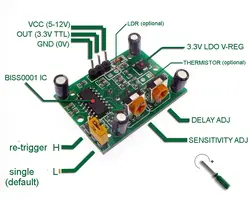 ماژول سنسور حرکت بدن PIR مدل HC-SR501 - سنسور حرکت مادون قرمز