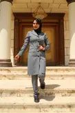 مانتو شلوار اداری یقه انگلیسی طوسی روشن جنس پرشیا کد ۱۱۲
