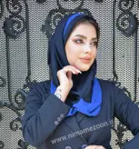 مقنعه دستمال گردن دار حریر آبی کد 12