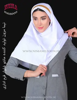 مقنعه تل دار نخی سفید با نوار طلایی ساتن کد ۱۴