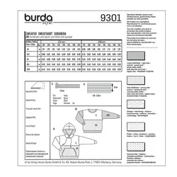 الگو خیاطی بلوز و شوییشرت کودک بوردا کیدز کد 9301 سایز 7 تا 14 سال متد مولر