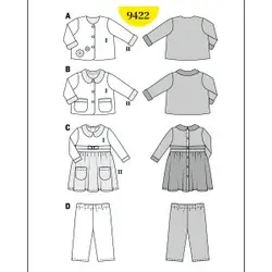 الگو خیاطی پیراهن شلوار نوزادی بوردا کیدز کد 9422 سایز 3 ماه تا 2 سال متد مولر