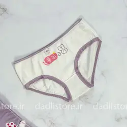 شورت نخ پنبه عروسکی سفید بنفش طرح تدی