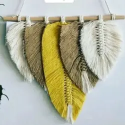 دیوارکوب مکرومه بافی برگ خردلی قهوه ای