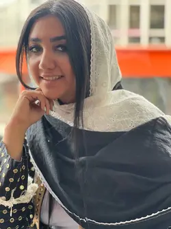 شال مشکی با خامه دوزی سفید