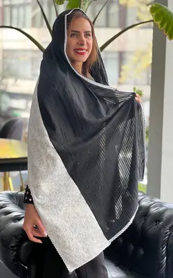 شال مشکی با خامه دوزی سفید