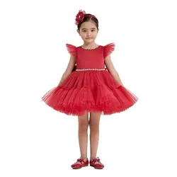 پیراهن مجلسی دخترانه قرمز pamina