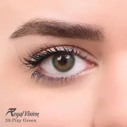 لنز رنگی رویال ویژن روزانه 100 ساعته، شماره 39 مدل Pixy Green هاله دار سبز عسلی متوسط