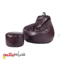 مبل شنی چرمی دو تکه به همراه زیرپایی