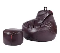 مبل شنی چرمی دو تکه به همراه زیرپایی