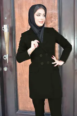 مانتوشلواراداری کرپ مرویجت مشکی کد100