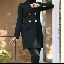 مانتوشلواراداری کرپ مرویجت مشکی کد100