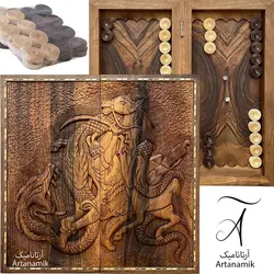 تخته نرد منبت کاری شده رستم و اژدها