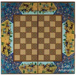 تخته نرد و شطرنج طرح خاتم چوگان آبی