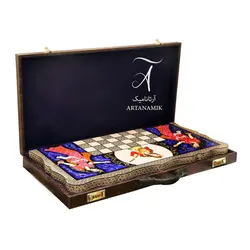 تخته نرد و شطرنج خاتم کاری شیراز طرح نیلوفر
